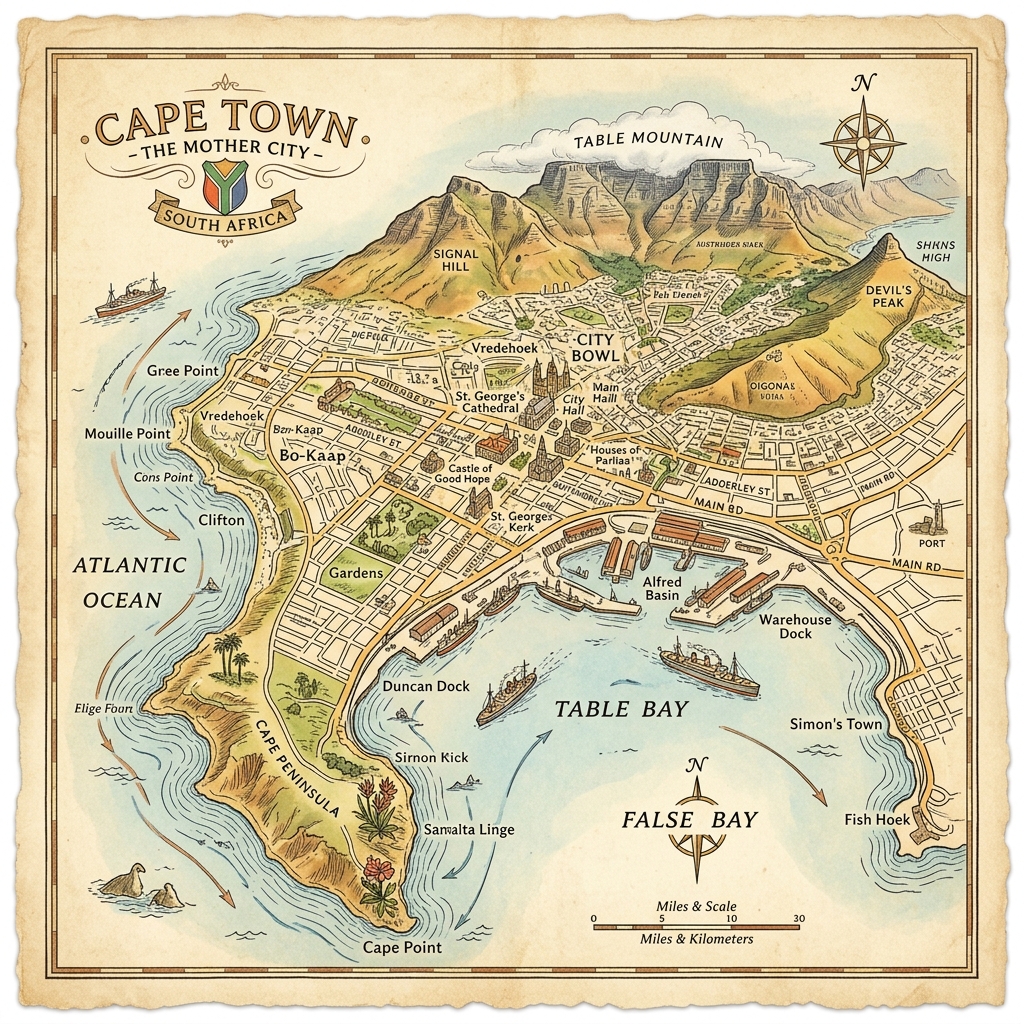 1950s Vintage Map of Cape Town