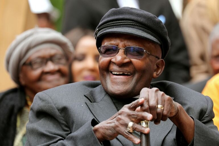 Desmond Tutu laughing at the unveiling of the Arch for the Arch in 2017