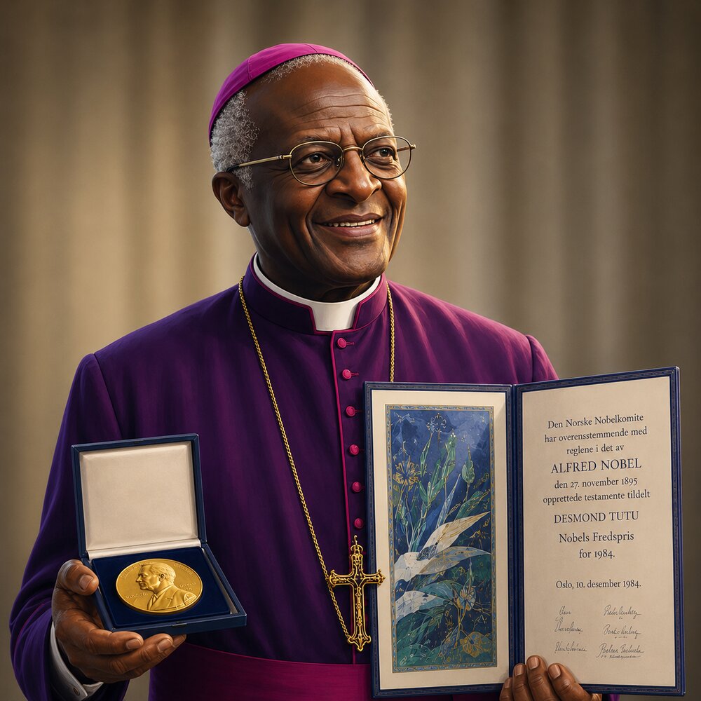 Archbishop Tutu with the Nobel Peace Prize